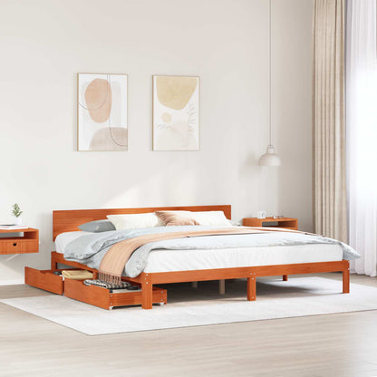 vidaXL Bed Frame with Headboard Wax Brown 180 x 200 cm Solid Pine Wood