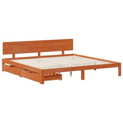 vidaXL Bed Frame with Headboard Wax Brown 180 x 200 cm Solid Pine Wood