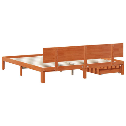 vidaXL Bed Frame with Headboard Wax Brown 180 x 200 cm Solid Pine Wood