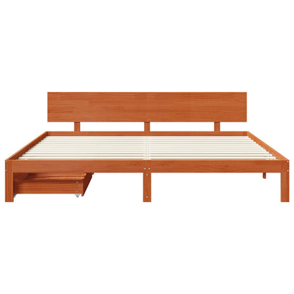 vidaXL Bed Frame with Headboard Wax Brown 180 x 200 cm Solid Pine Wood