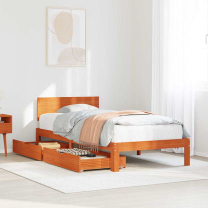 vidaXL Bed Frame with Headboard Wax Brown 70 x 190 cm Solid Pine Wood