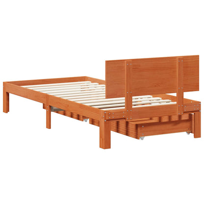 vidaXL Bed Frame with Headboard Wax Brown 70 x 190 cm Solid Pine Wood