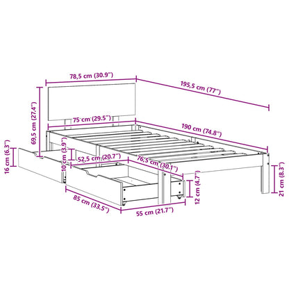 vidaXL Bed Frame with Headboard Wax Brown 70 x 190 cm Solid Pine Wood