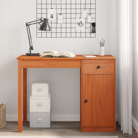 vidaXL Desk with Drawer Wax Brown 100 x 50 x 74 cm Solid Pine Wood
