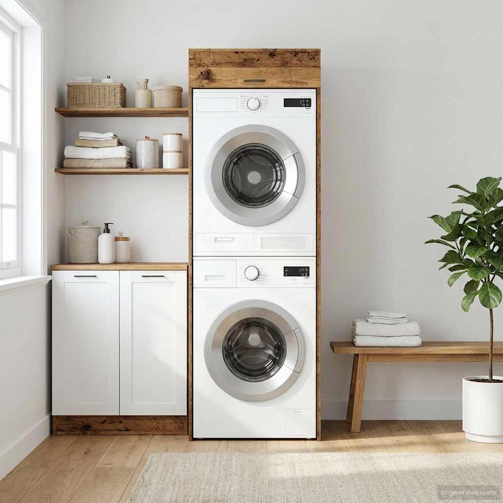 vidaXL Wash Machine Cabinet with Storage Old Wood 67.5 x 68 x 200 cm