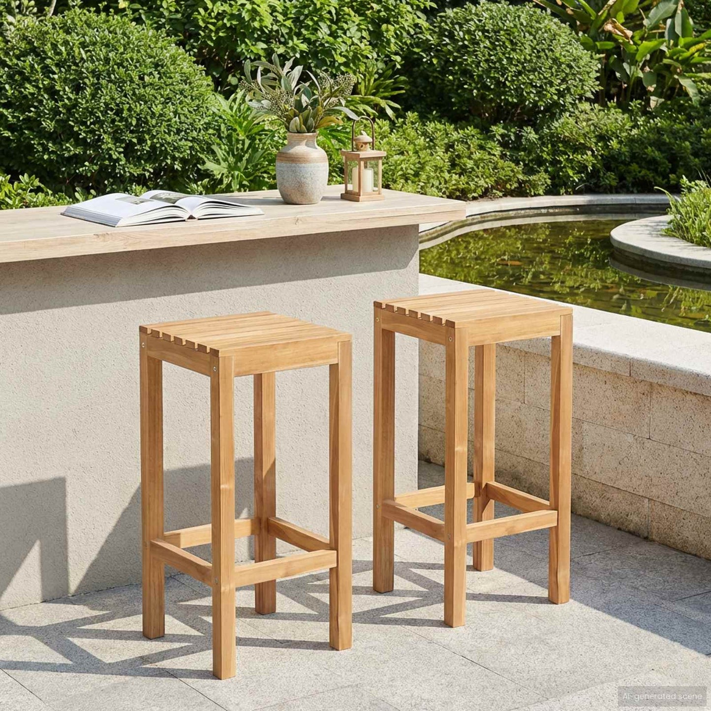 vidaXL Bar Stool 2 pcs Natural Solid Teak Wood