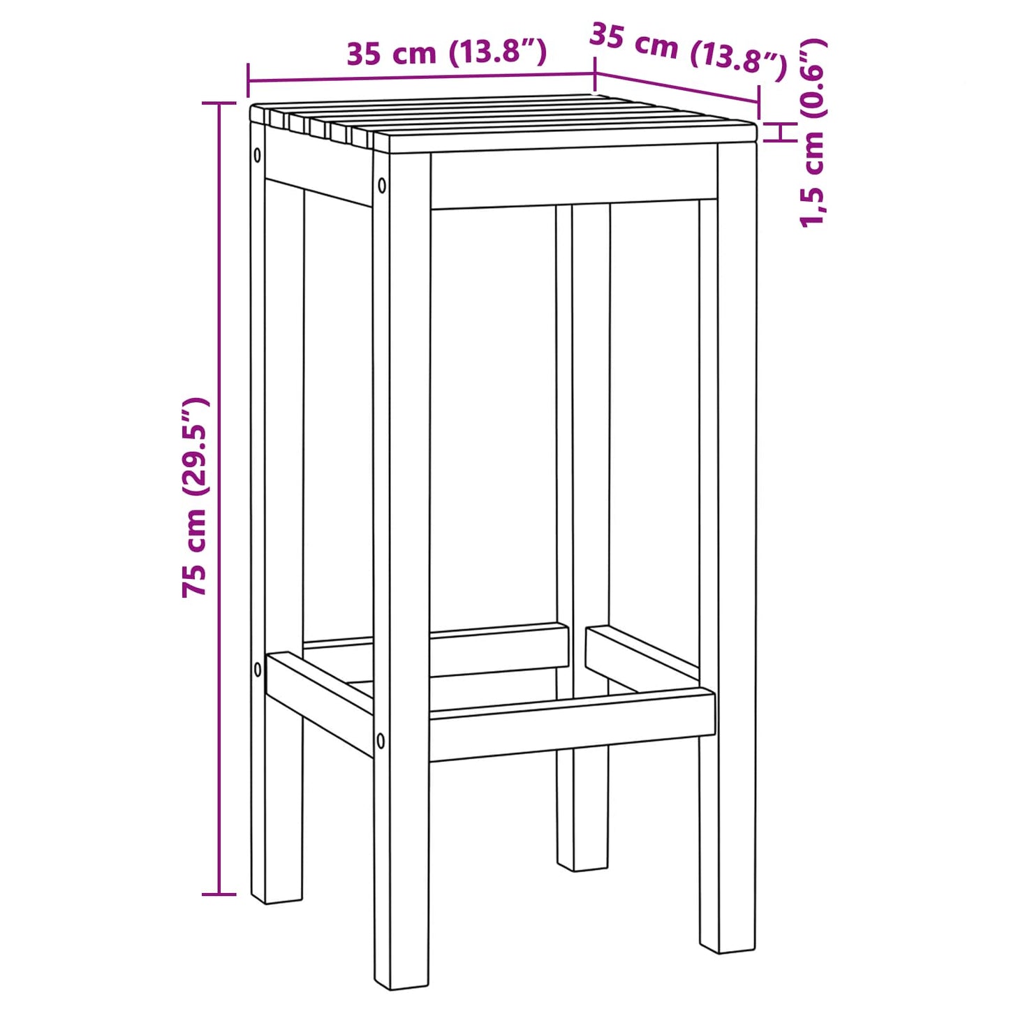 vidaXL Bar Stool 2 pcs Natural Solid Teak Wood