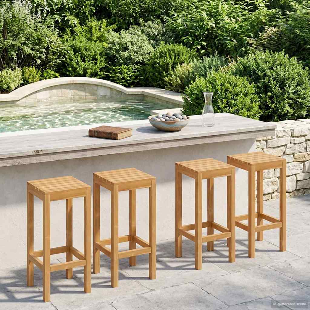 vidaXL Bar Stool 4 pcs Natural Solid Teak Wood