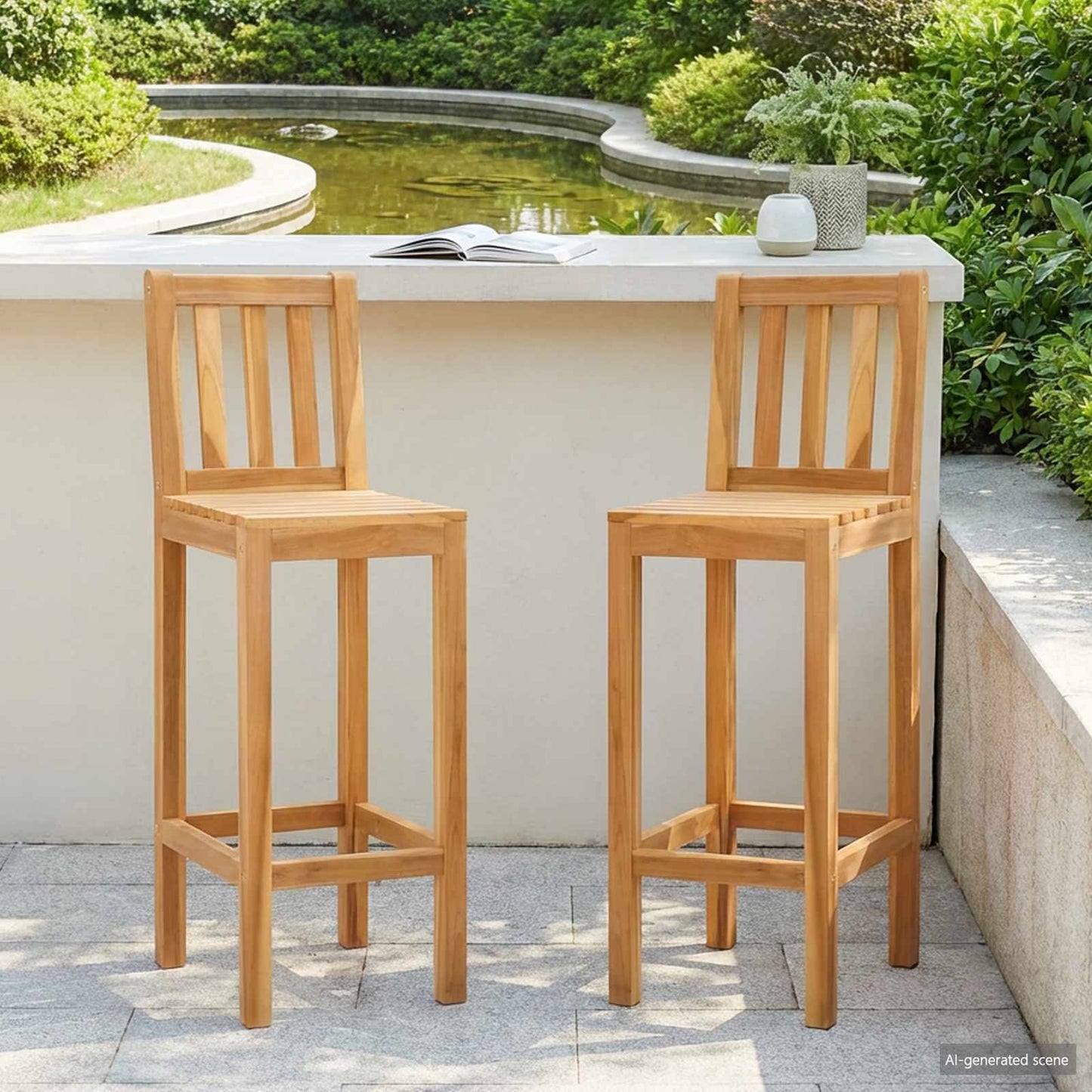 vidaXL Bar Stool 2 pcs Natural Solid Teak Wood