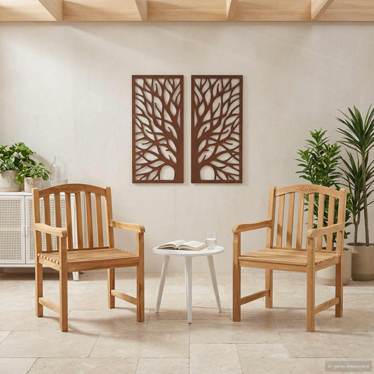 vidaXL Handcarved Rose Chair 2 pcs Natural Solid Teak Wood