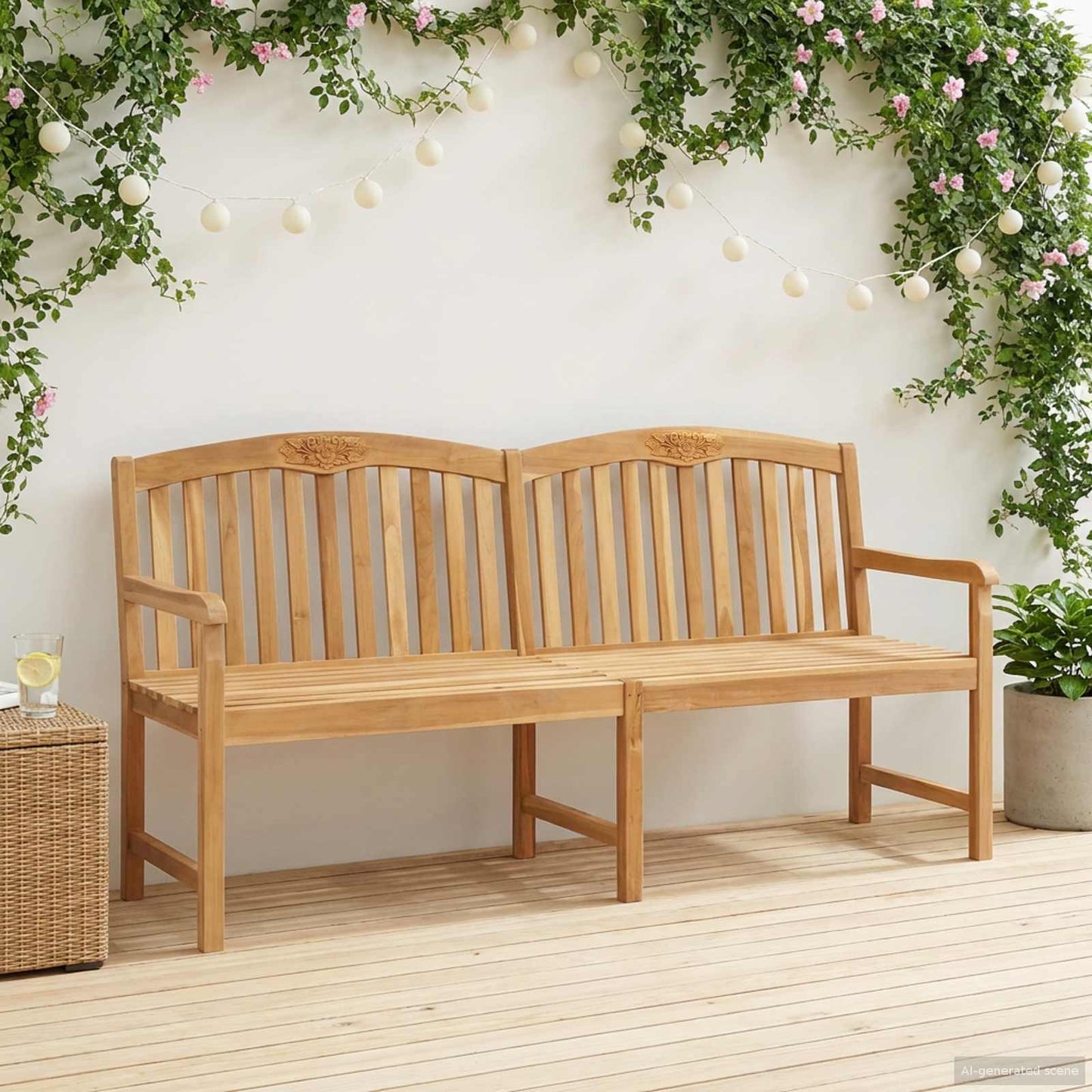 vidaXL Handcarved Rose Bench 150 x 60 x 90 cm Solid Teak Wood Natural