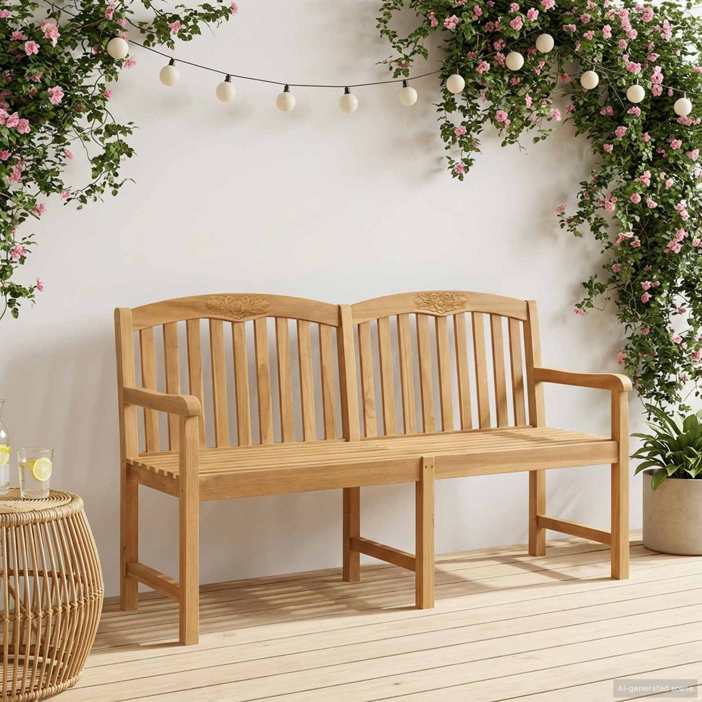 vidaXL Handcarved Rose Bench 179.5 x 61 x 90 cm Solid Teak Wood