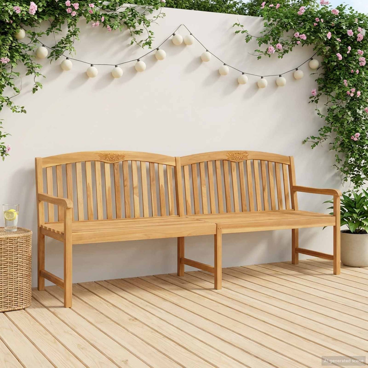 vidaXL Handcarved Rose Bench Natural 228 x 60 x 90 cm Solid Teak Wood