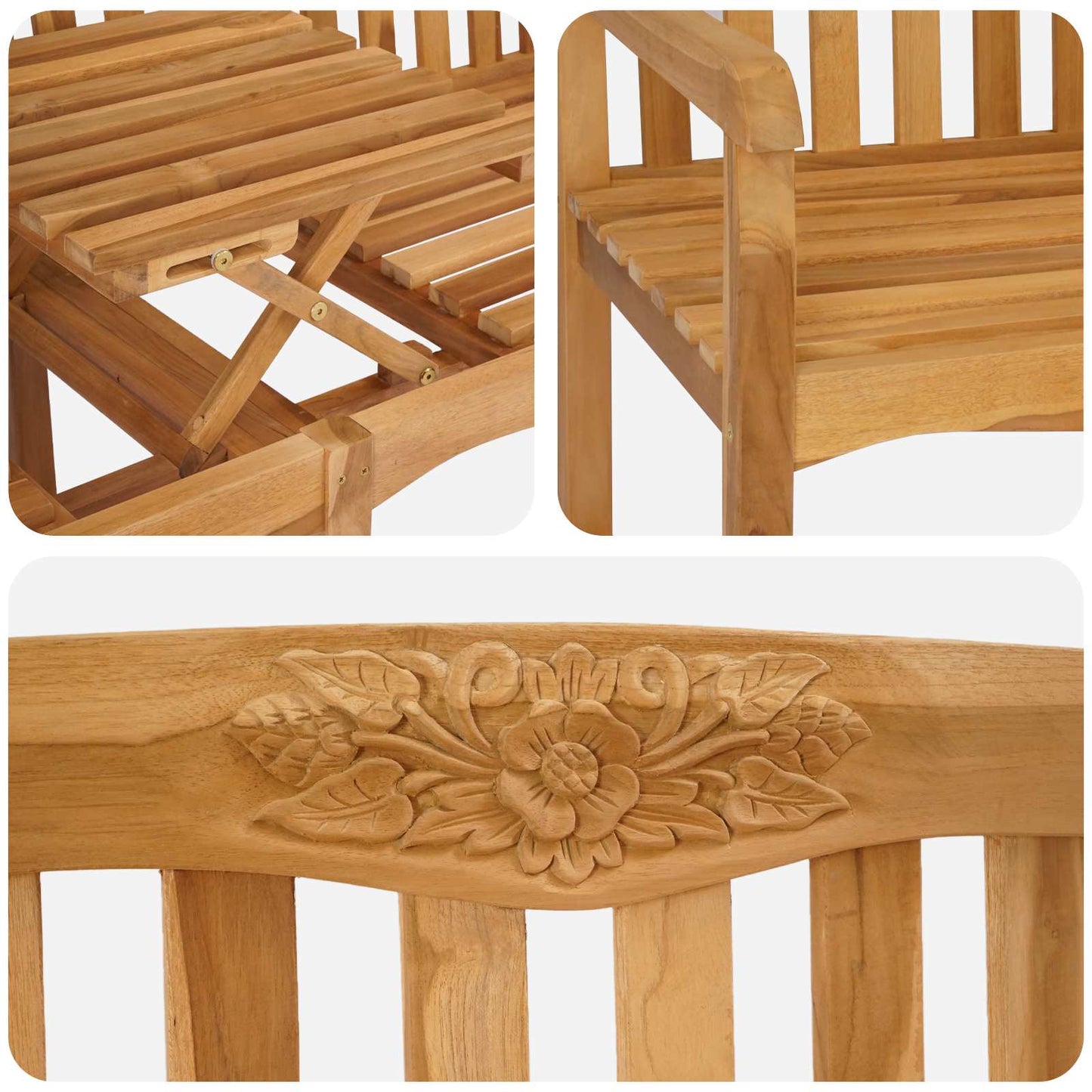 vidaXL Handcarved Rose Bench 150.5 x 60 x 95 cm Solid Teak Wood