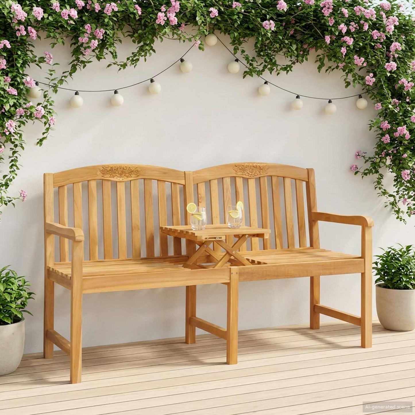vidaXL Handcarved Rose Bench 150.5 x 60 x 95 cm Solid Teak Wood