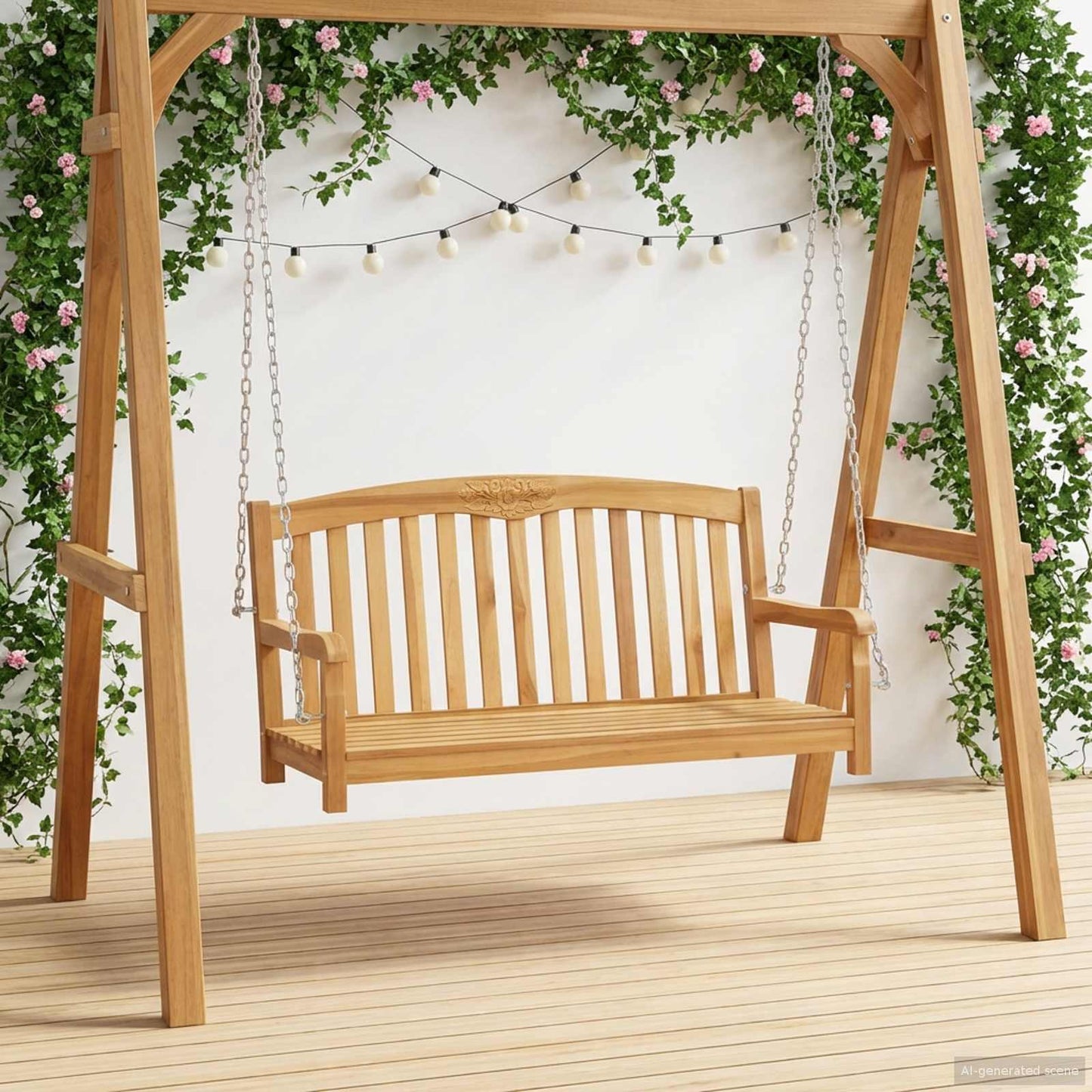 vidaXL Swing Bench 114 x 61 x 61.5 cm Solid Teak Wood Natural