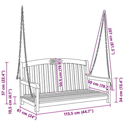 vidaXL Swing Bench 114 x 61 x 61.5 cm Solid Teak Wood Natural