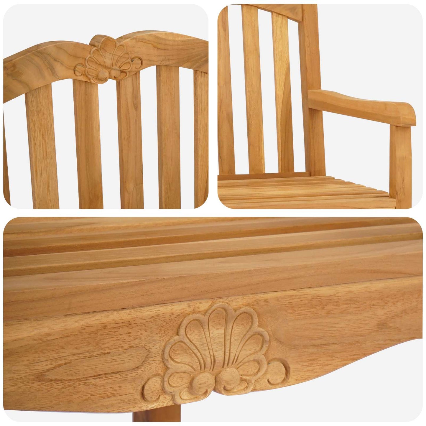 vidaXL Handcarved Rose Chair 2 pcs Natural Solid Teak Wood