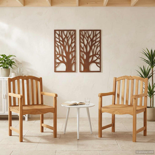 vidaXL Handcarved Shell Chair 2 pcs Natural Solid Teak Wood