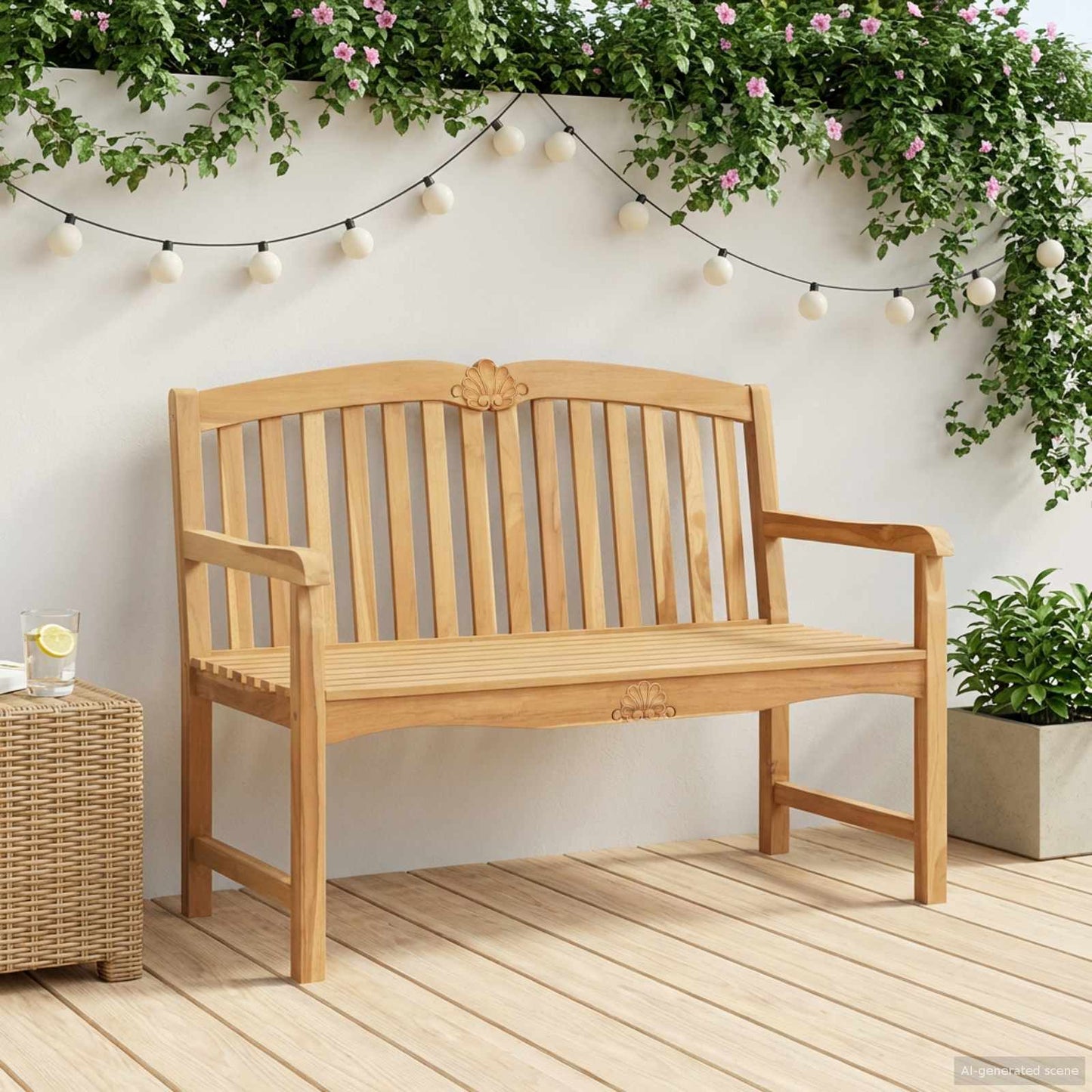 vidaXL Handcarved Rose Bench 114 x 60 x 95 cm Solid Teak Wood Natural
