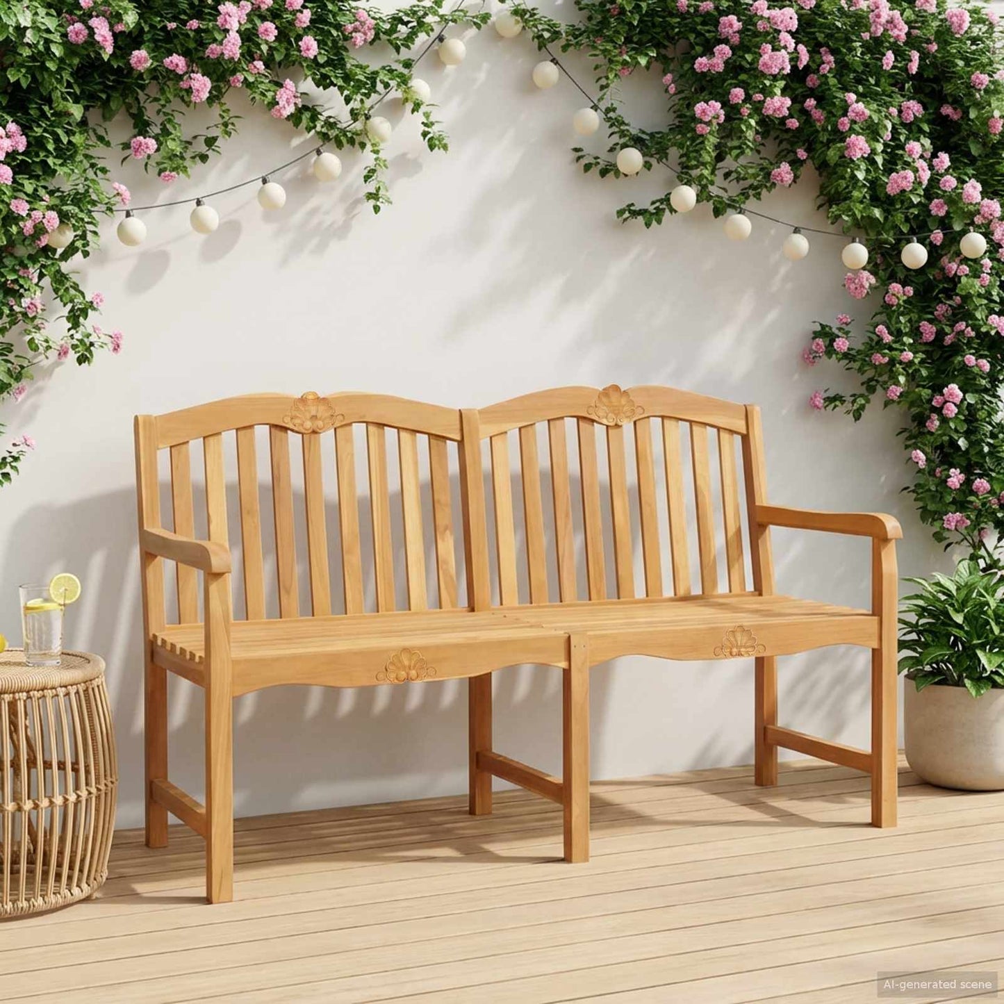 vidaXL Handcarved Rose Bench 150 x 60.5 x 95 cm Solid Teak Wood