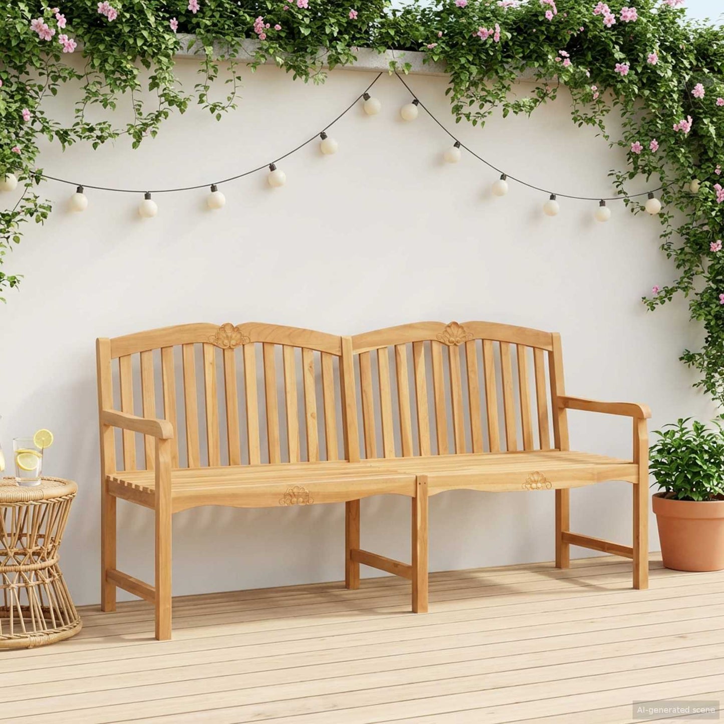 vidaXL Handcarved Rose Bench Natural 180.5 x 60 x 96 cm