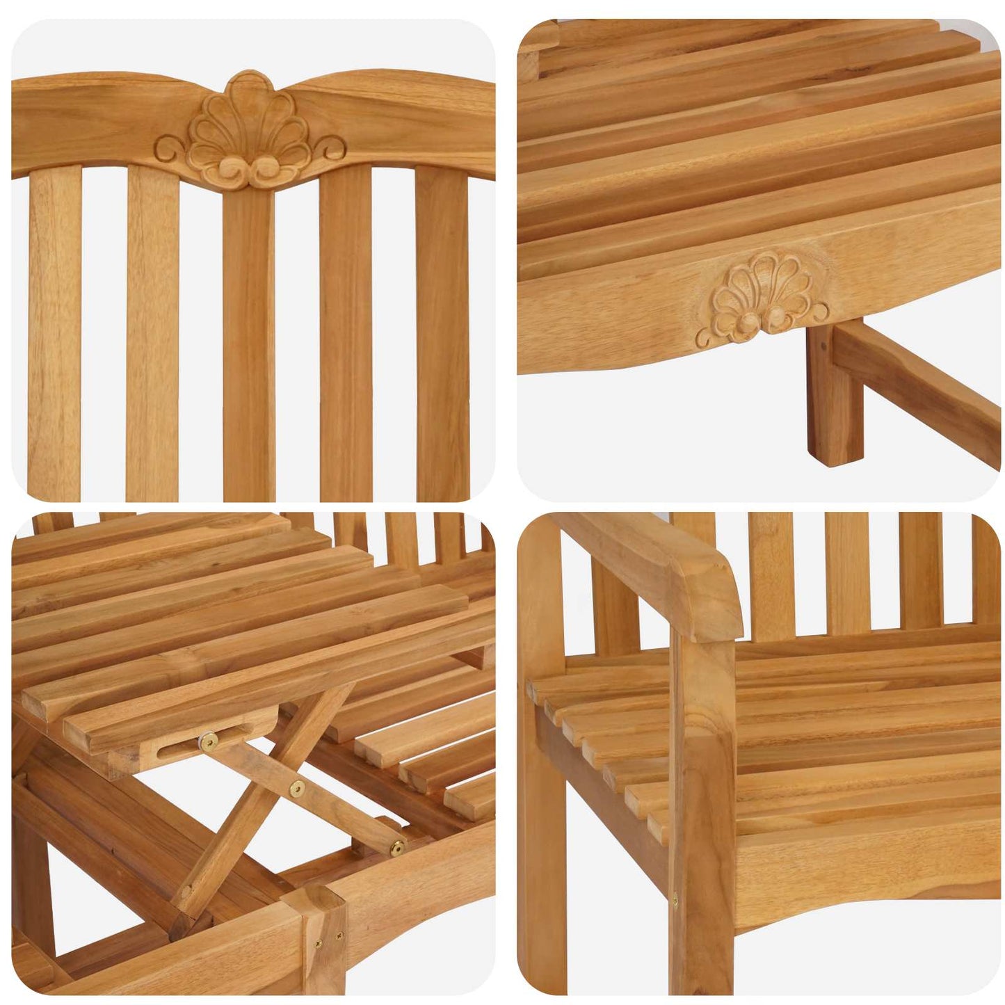 vidaXL Handcarved Rose Bench Natural 155 x 60 x 94 cm Solid Teak Wood