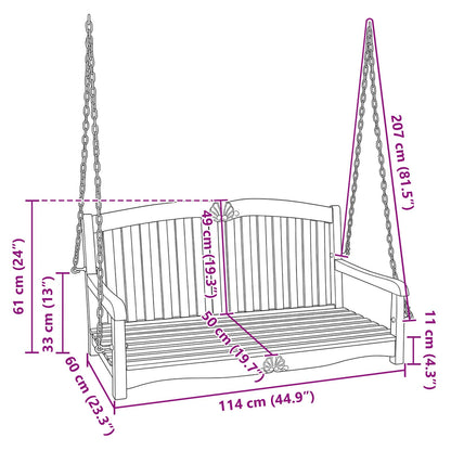 vidaXL Swing Bench Natural 114 x 60 x 60.5 cm Solid Teak Wood