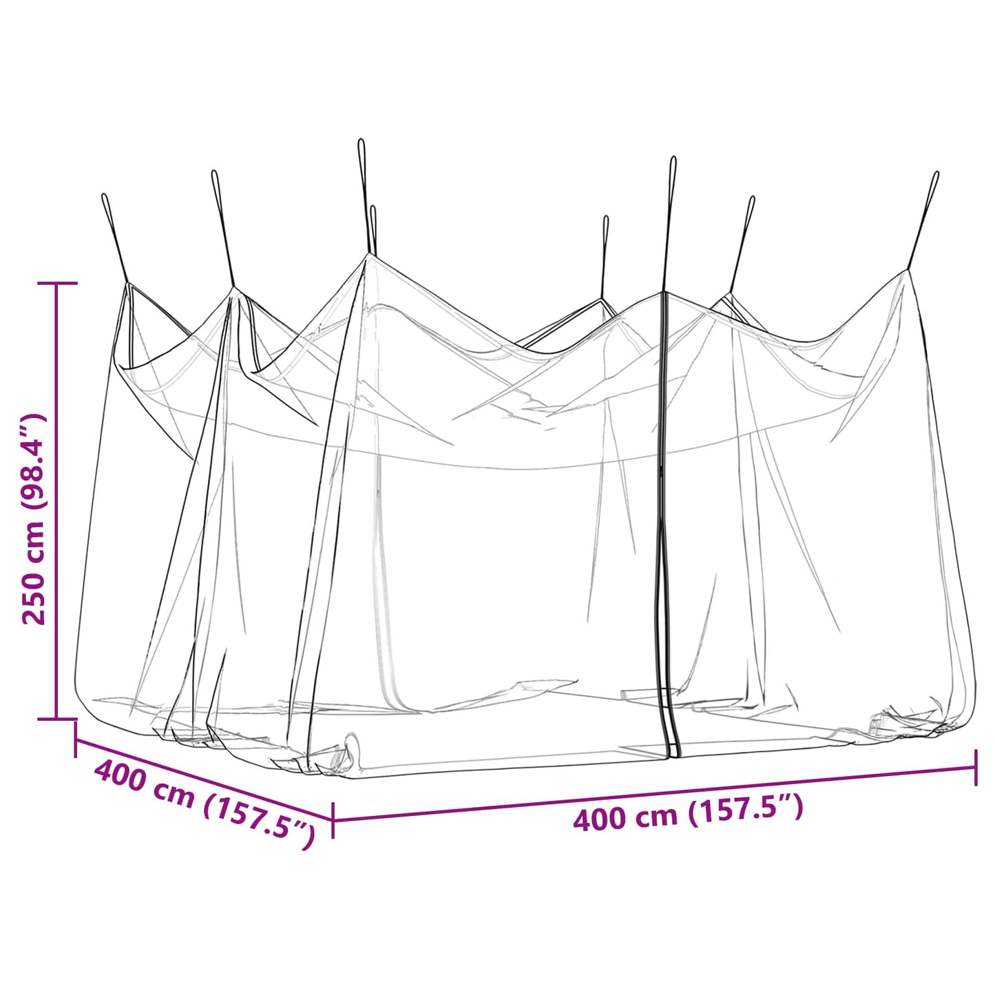 vidaXL Garden Mosquito Net 156 Mesh Black 4 x 4 x 2.5 m Polyester