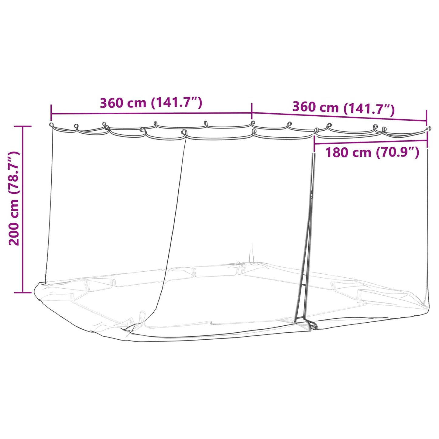 vidaXL Mosquito Net for Gazebo 220 mesh Black 3.6 x 3.6 x 2 m