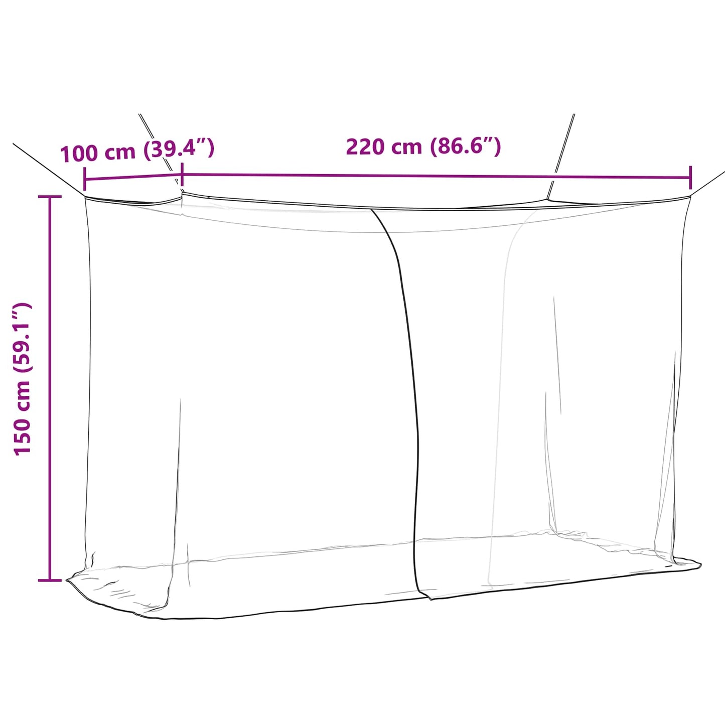 vidaXL Mosquito Net for Bed 156 Mesh Black 220 x 100 x 150 cm