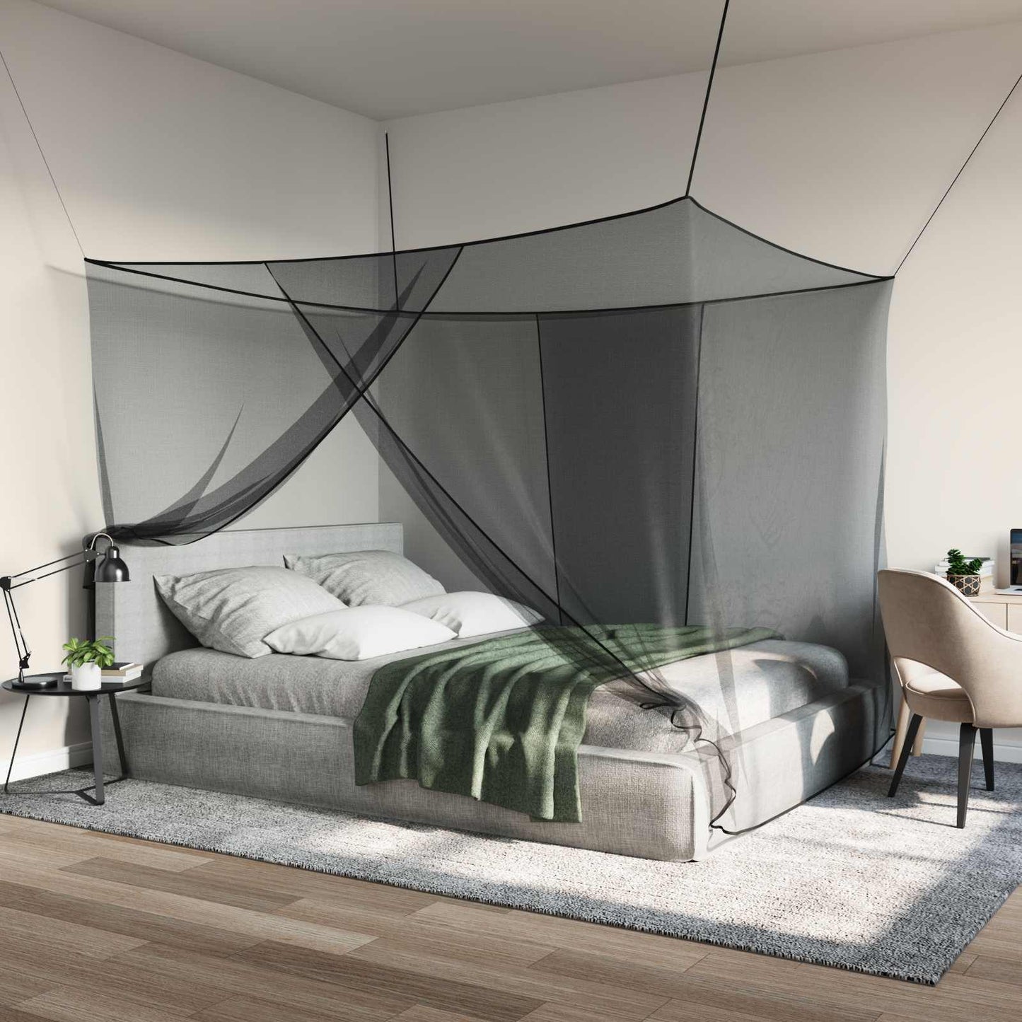 vidaXL Mosquito Net for Bed 156 Mesh Black 220 x 180 x 180 cm