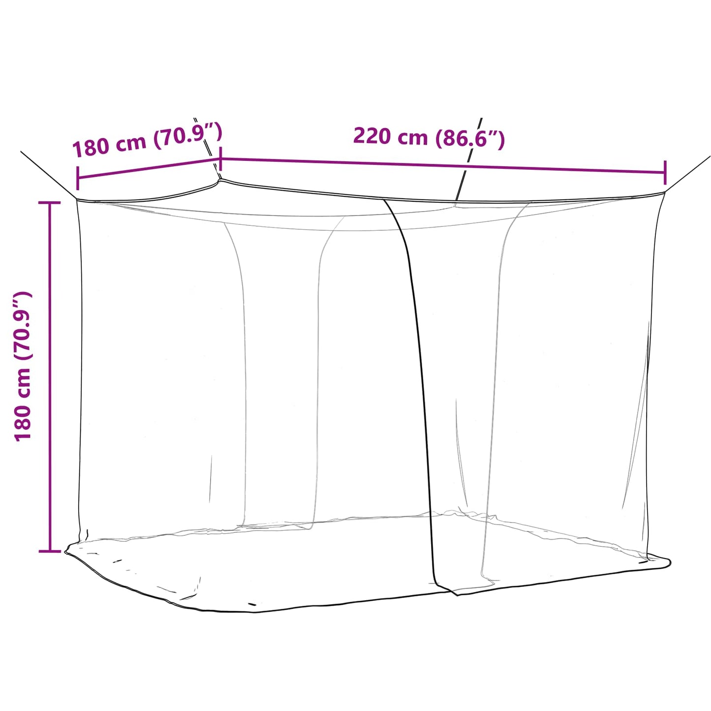vidaXL Mosquito Net for Bed 156 Mesh Black 220 x 180 x 180 cm