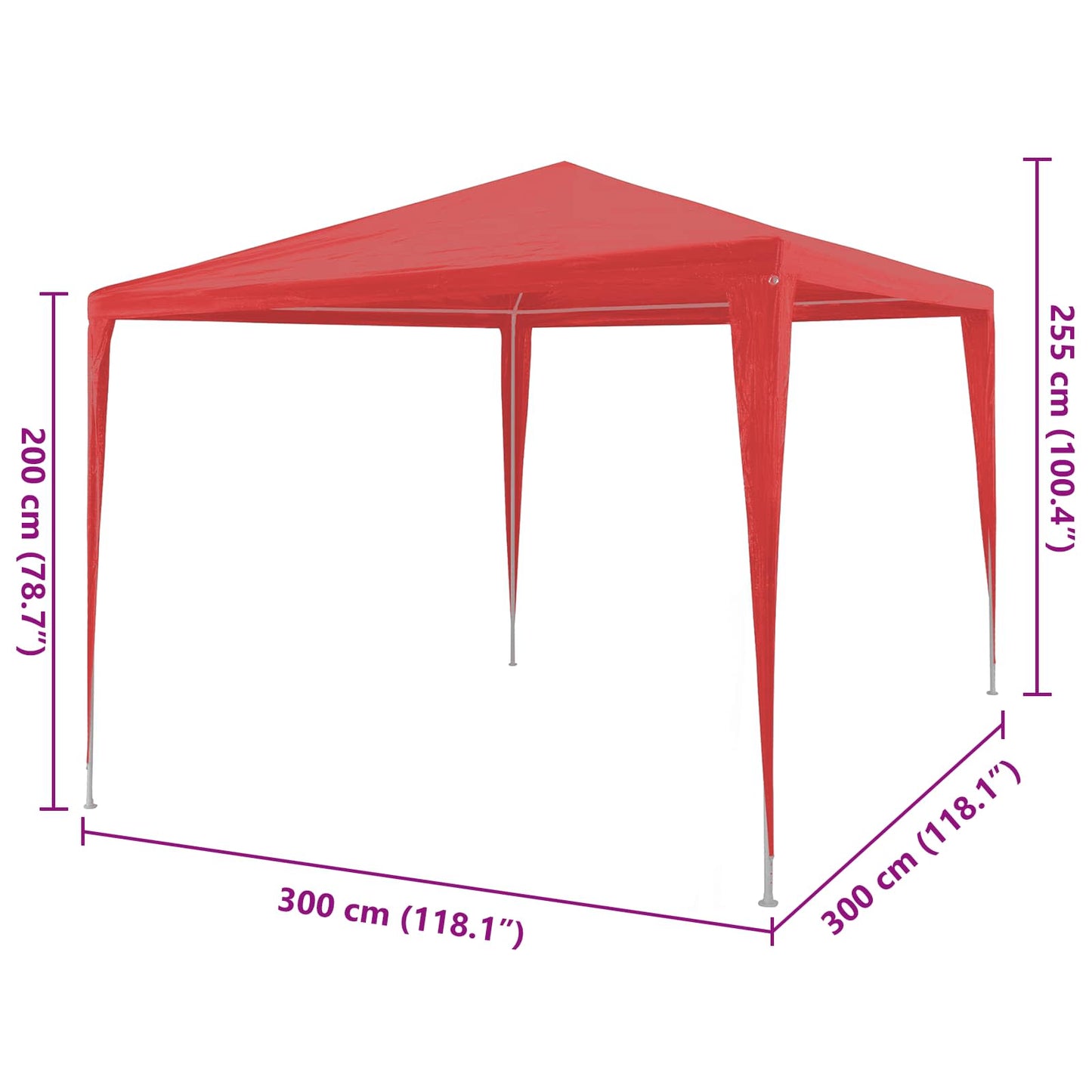 vidaXL Party Tent Red 300 x 300 x 255 cm PE and Steel