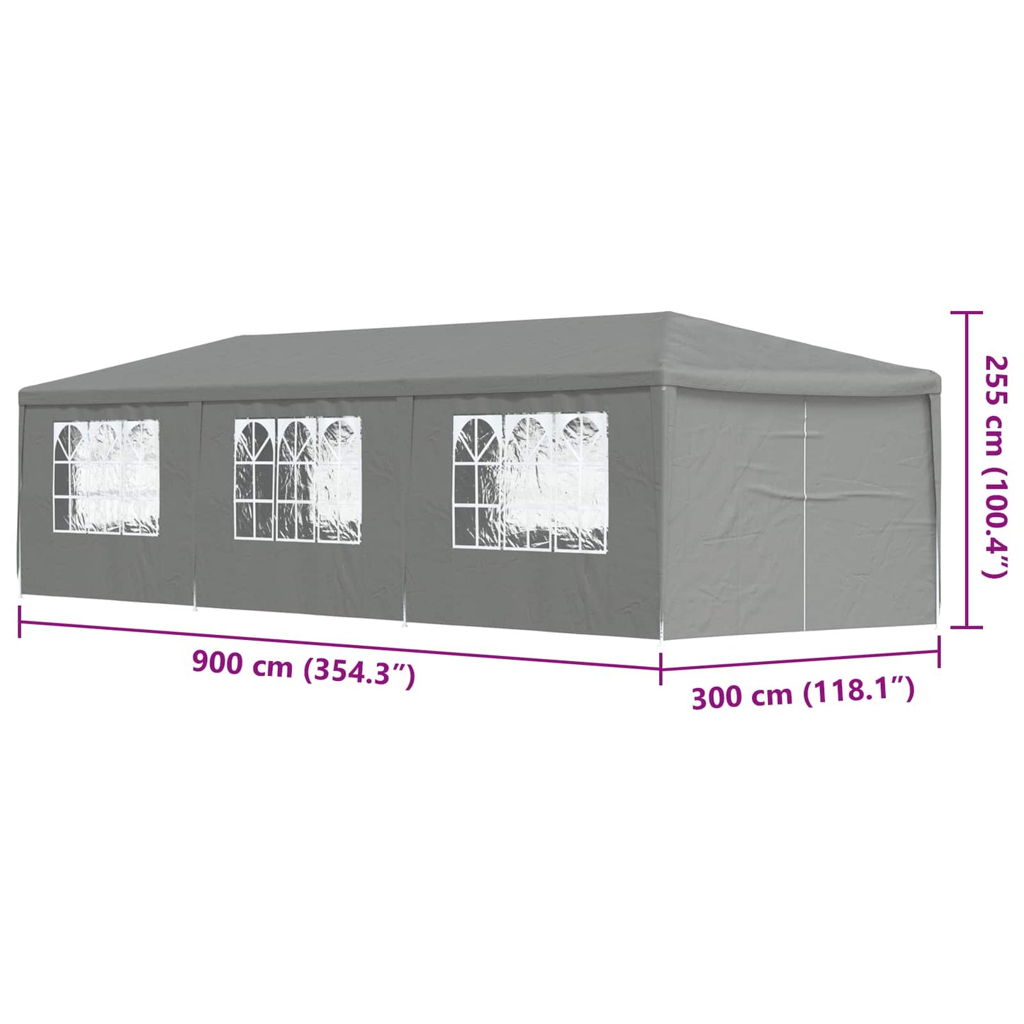 vidaXL Party Tent 900 x 300 x 255 cm Light Grey PE and Steel
