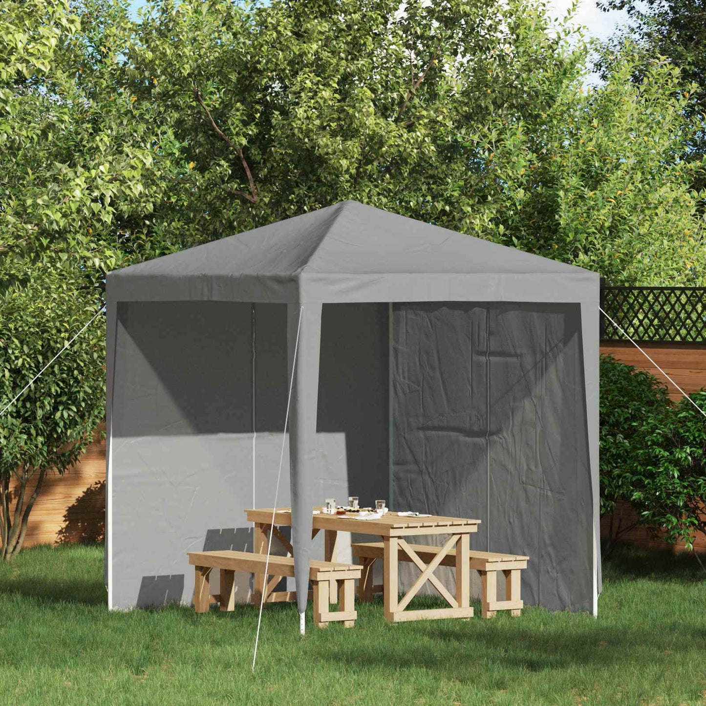 vidaXL Party Tent Sidewall 2 pcs Light Grey 200 x 195 cm PE and Steel