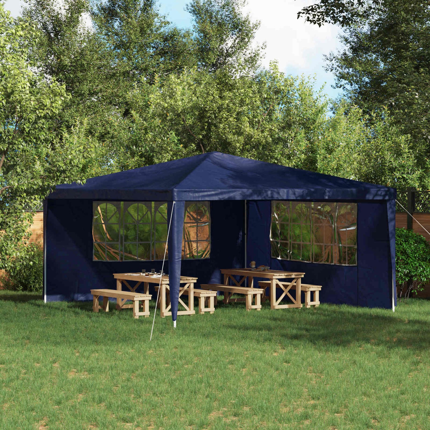 vidaXL Party Tent Sidewall 2 pcs 400 x 195 cm Blue PE and Steel