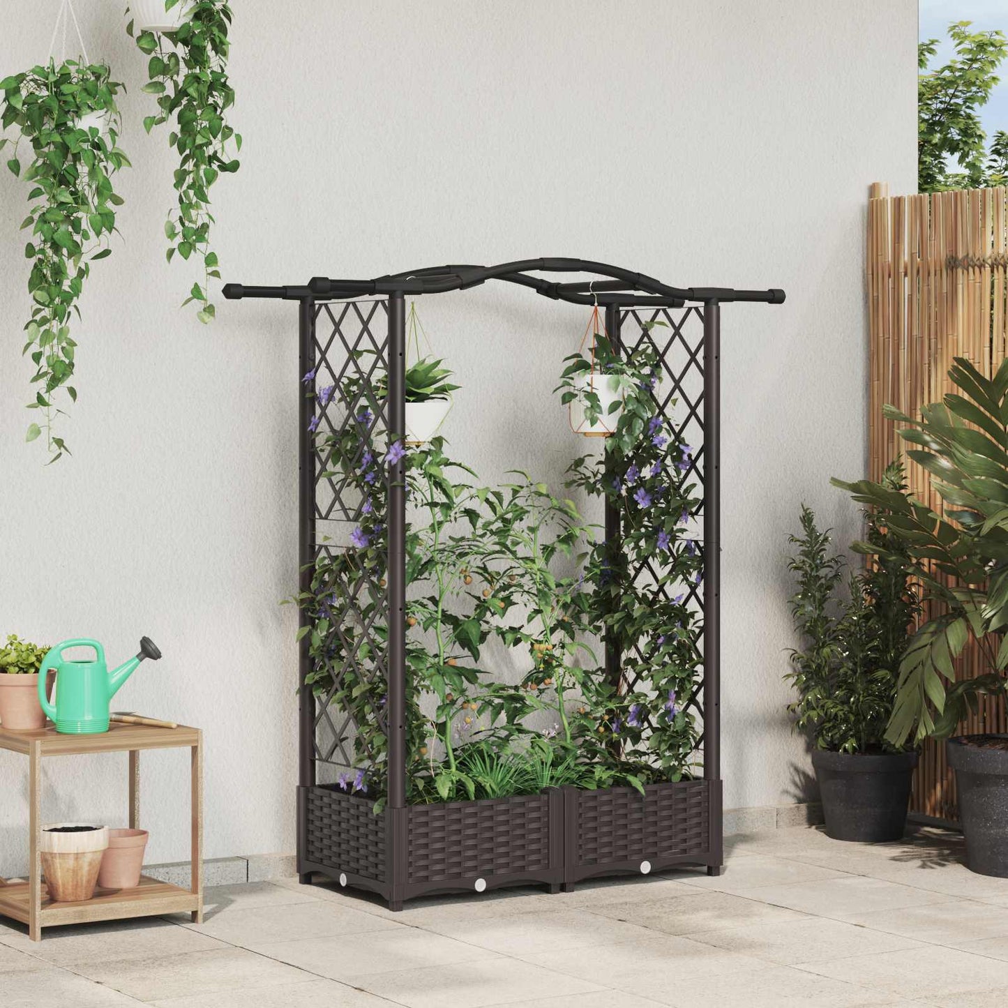 vidaXL Raised Bed with Trellis and Roof Brown 124 x 40 x 125 cm PP