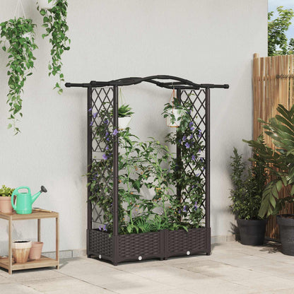 vidaXL Raised Bed with Trellis and Roof Brown 124 x 40 x 125 cm PP