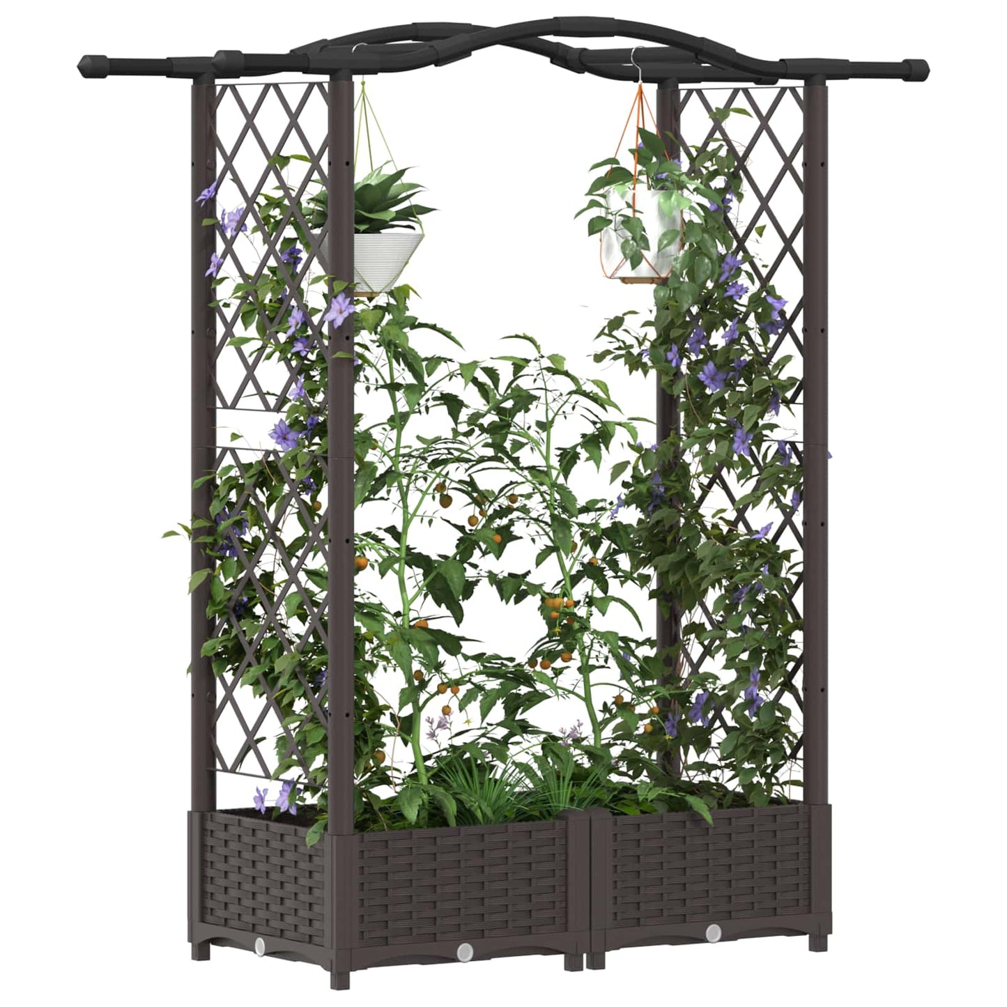 vidaXL Raised Bed with Trellis and Roof Brown 124 x 40 x 125 cm PP