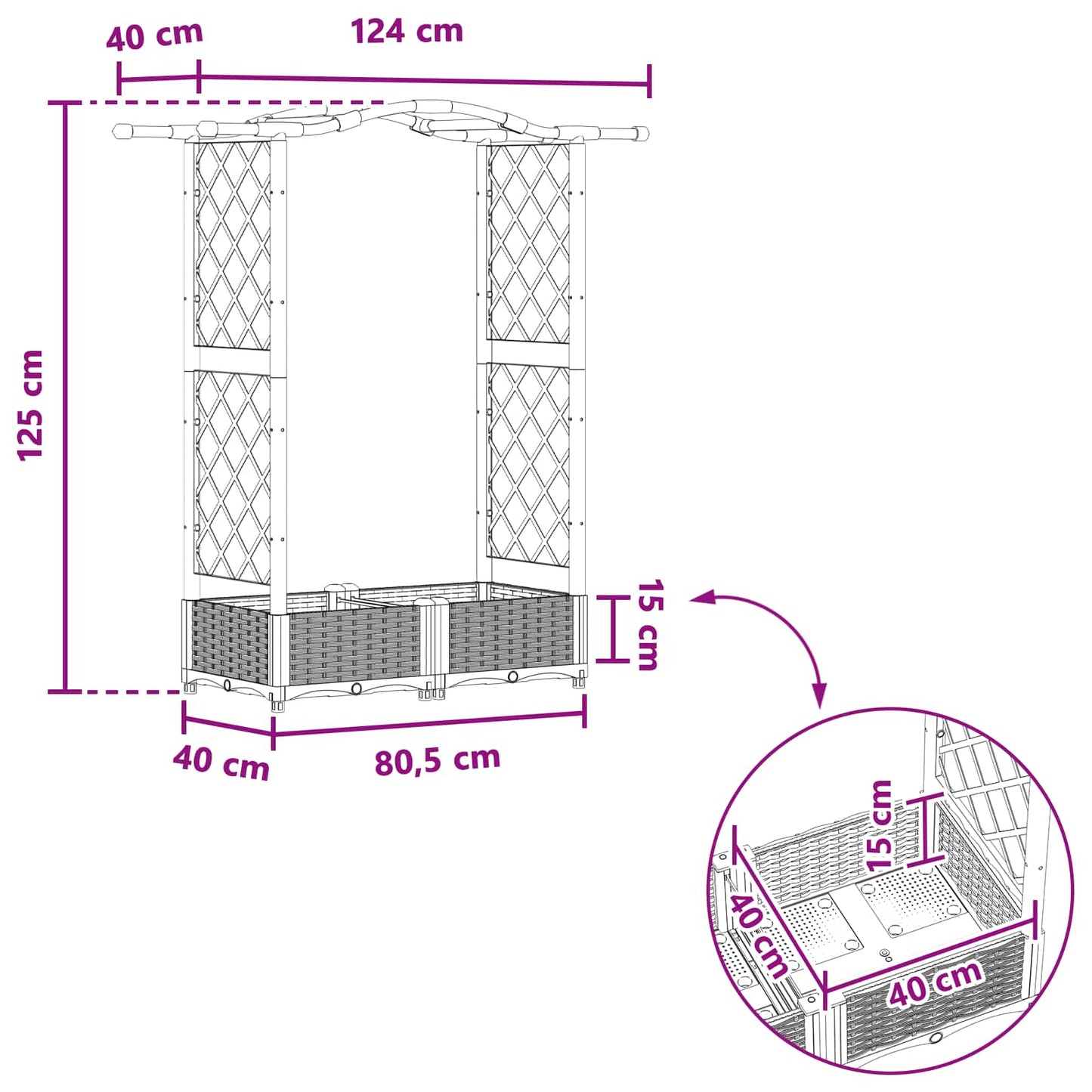 vidaXL Raised Bed with Trellis and Roof Brown 124 x 40 x 125 cm PP