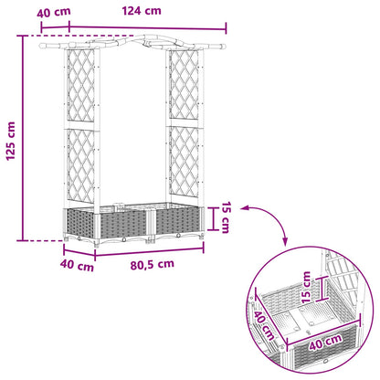 vidaXL Raised Bed with Trellis and Roof Brown 124 x 40 x 125 cm PP
