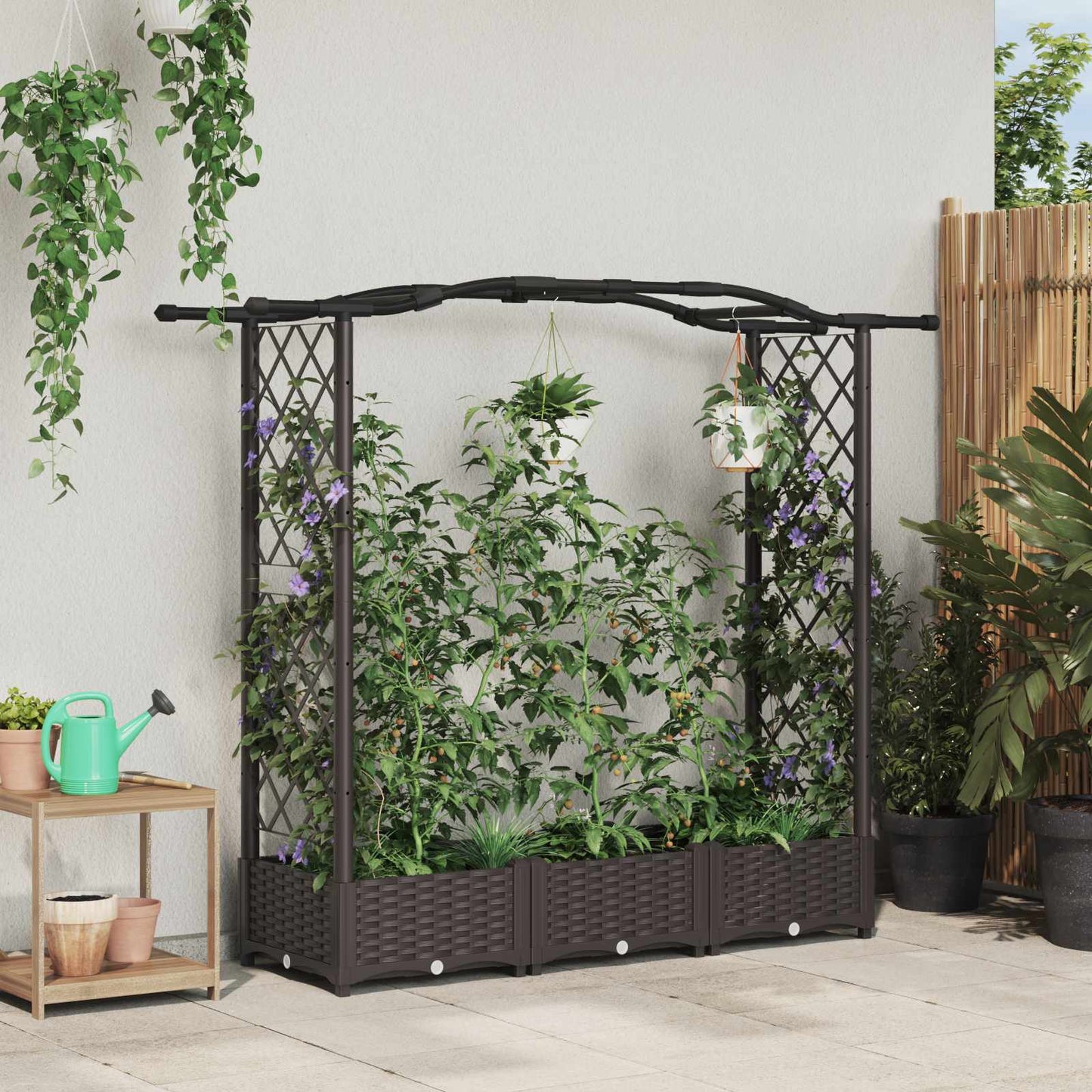 vidaXL Raised Bed with Trellis and Roof Brown 169 x 40 x 125 cm PP