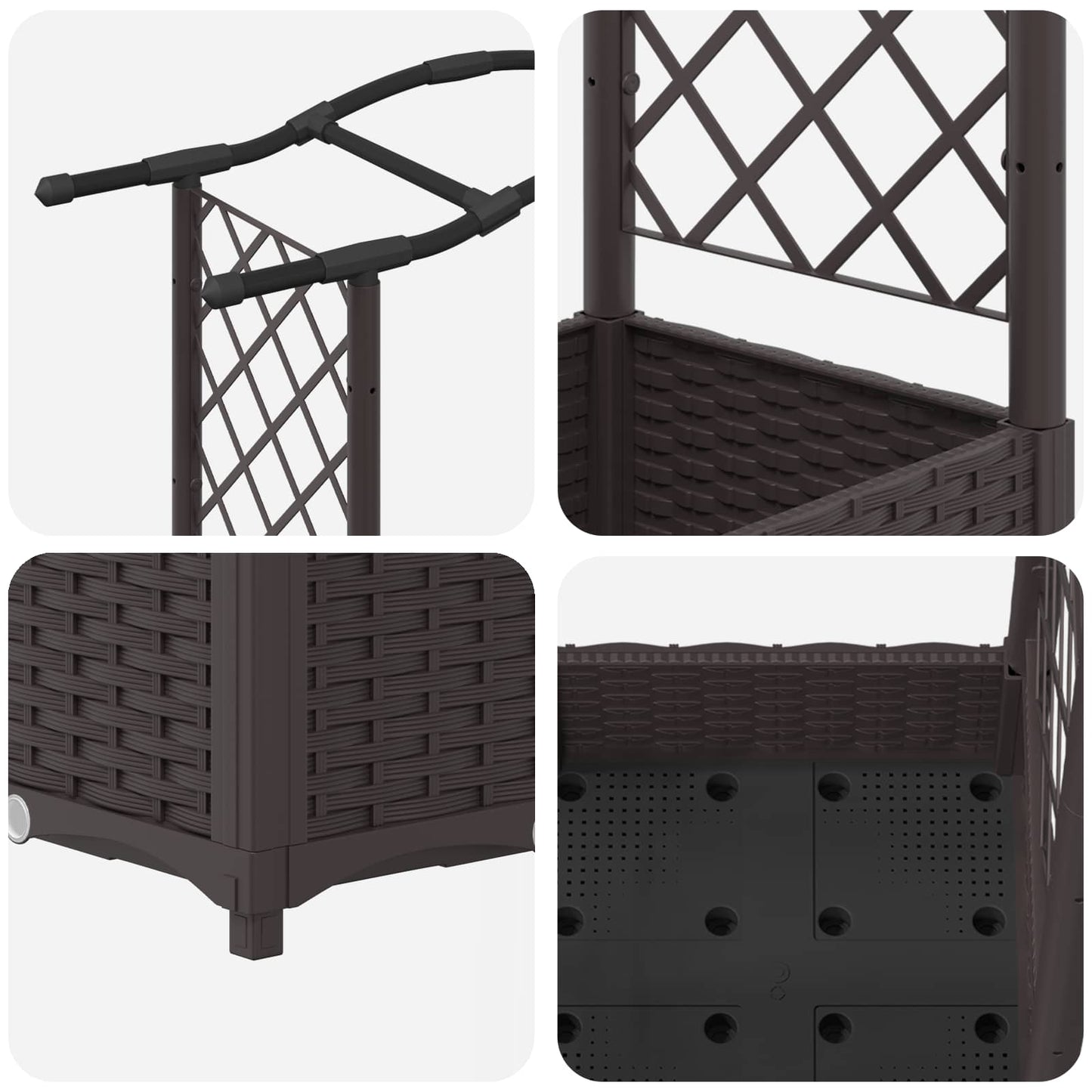 vidaXL Raised Bed with Trellis and Roof Brown 207 x 40 x 126 cm PP