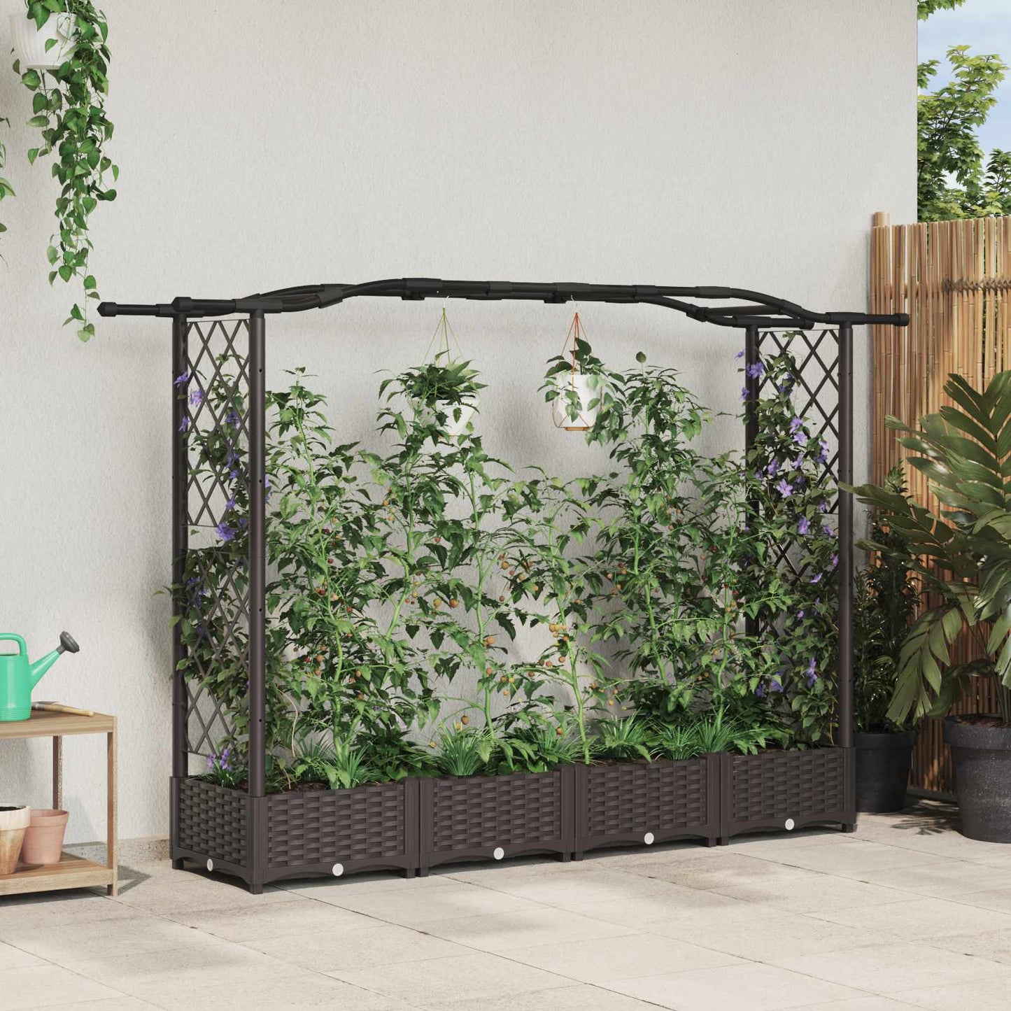 vidaXL Raised Bed with Trellis and Roof Brown 207 x 40 x 126 cm PP