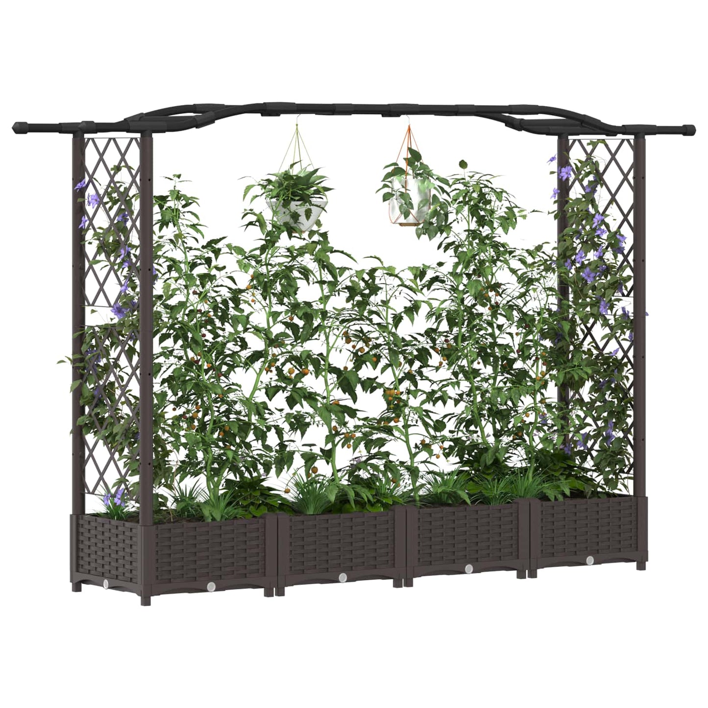 vidaXL Raised Bed with Trellis and Roof Brown 207 x 40 x 126 cm PP