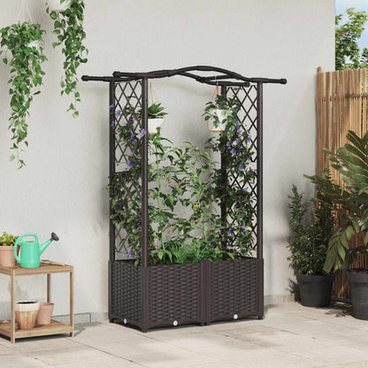 vidaXL Raised Bed with Trellis and Roof Brown 125 x 40 x 138 cm PP