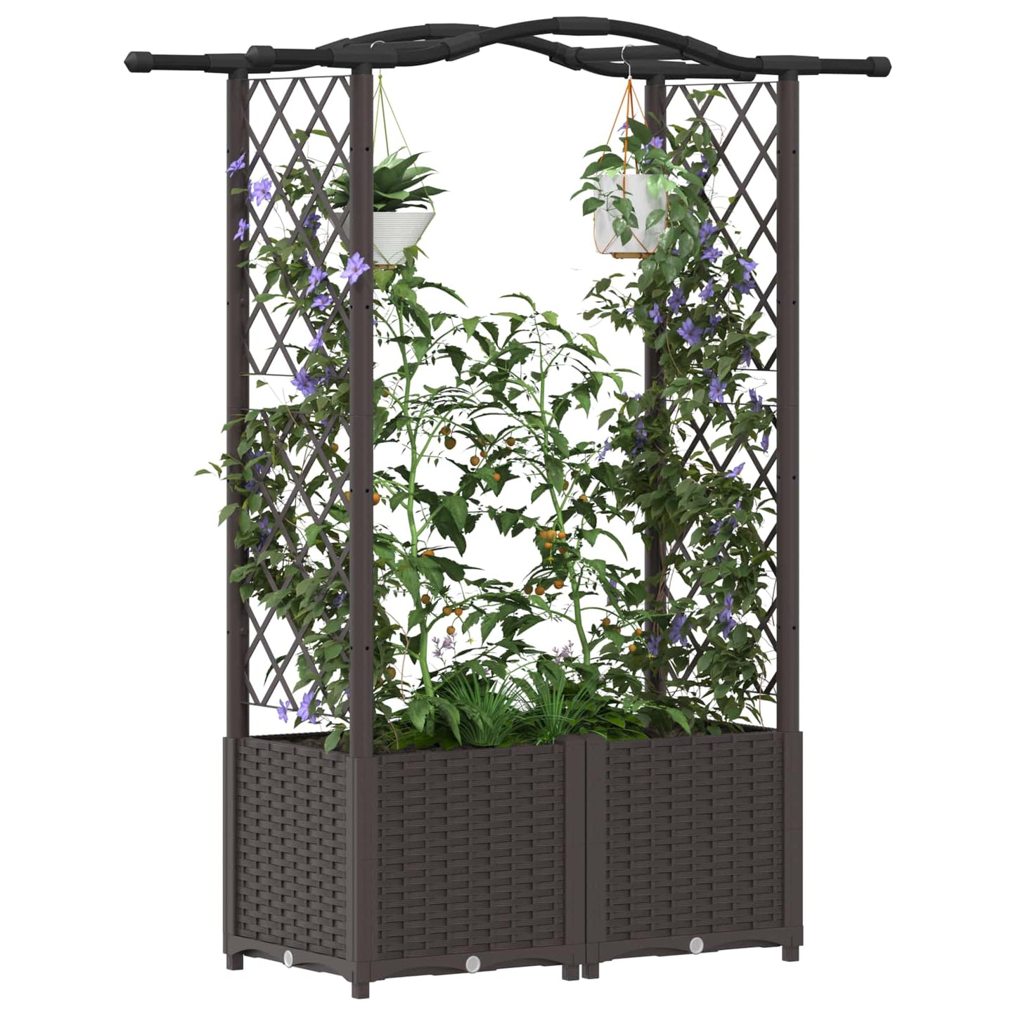 vidaXL Raised Bed with Trellis and Roof Brown 125 x 40 x 138 cm PP