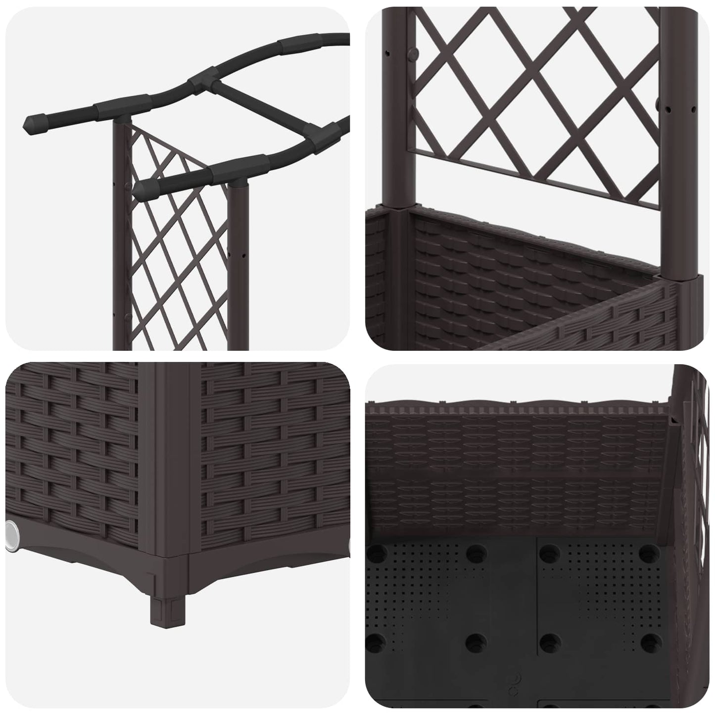 vidaXL Raised Bed with Trellis and Roof Brown 164 x 40 x 142 cm PP