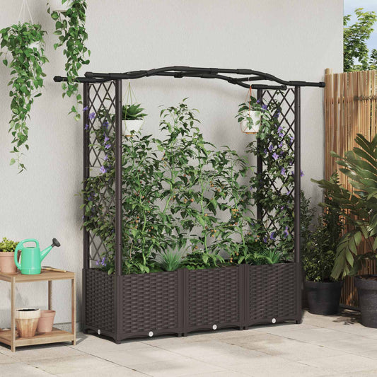 vidaXL Raised Bed with Trellis and Roof Brown 164 x 40 x 138 cm PP